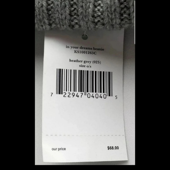 NWT Kate Spade In Your Dreams Pom Pom Beanie Hat Gray Black Knit - Picture 5 of 5